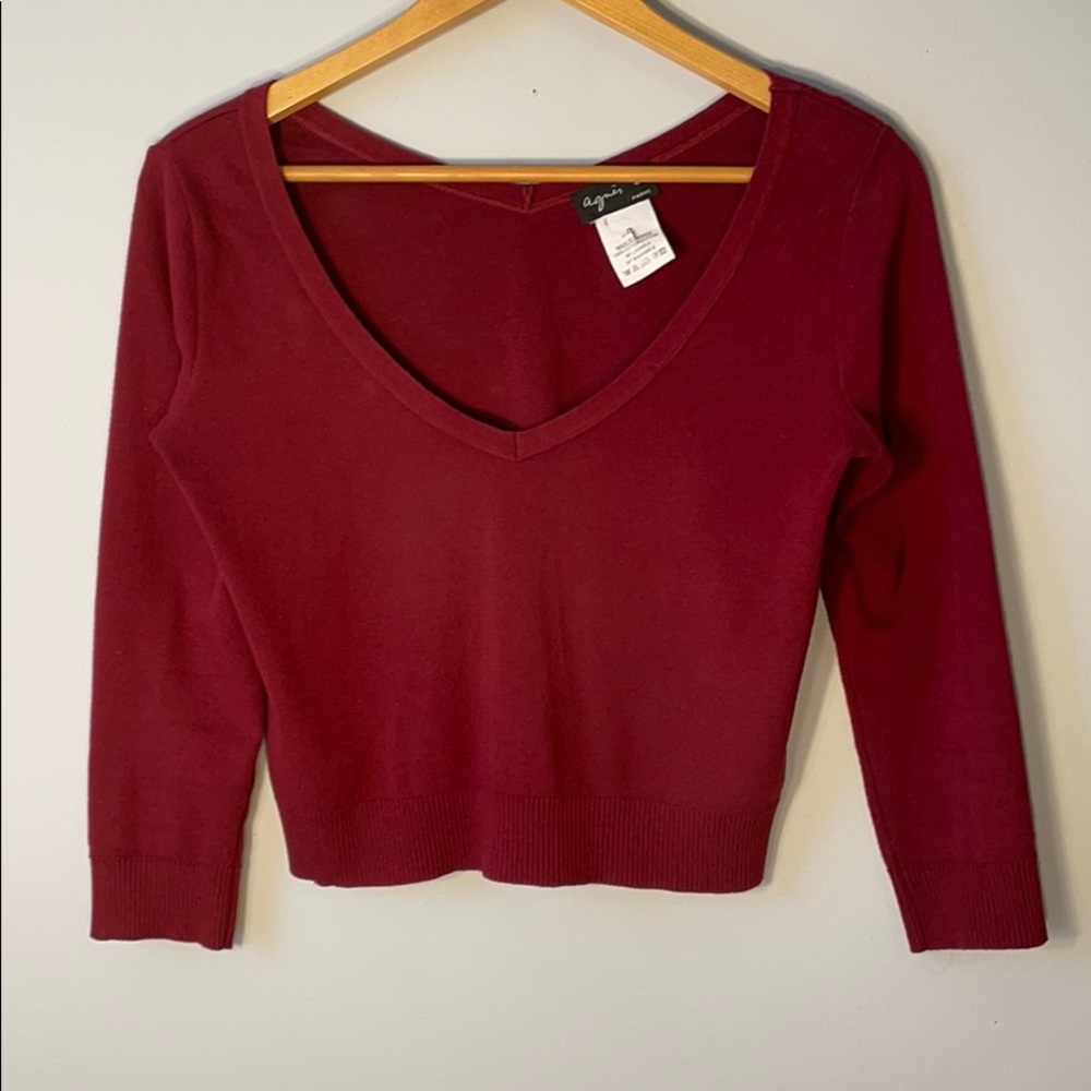 Vintage Agnes B wide neck crop top- maroon
